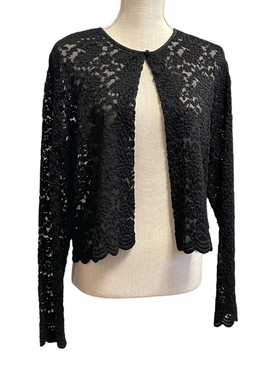 dressbarn Sweaters - Vintage dressbarn Black Lace Cropped Open-Front Cardigan